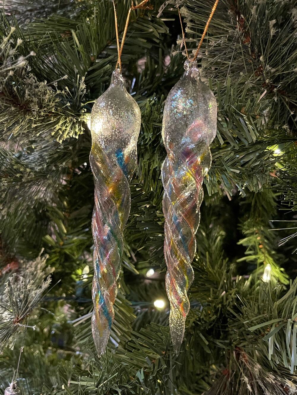 Set of 2 Handmade Glass Handmade Icicle Drop ornament